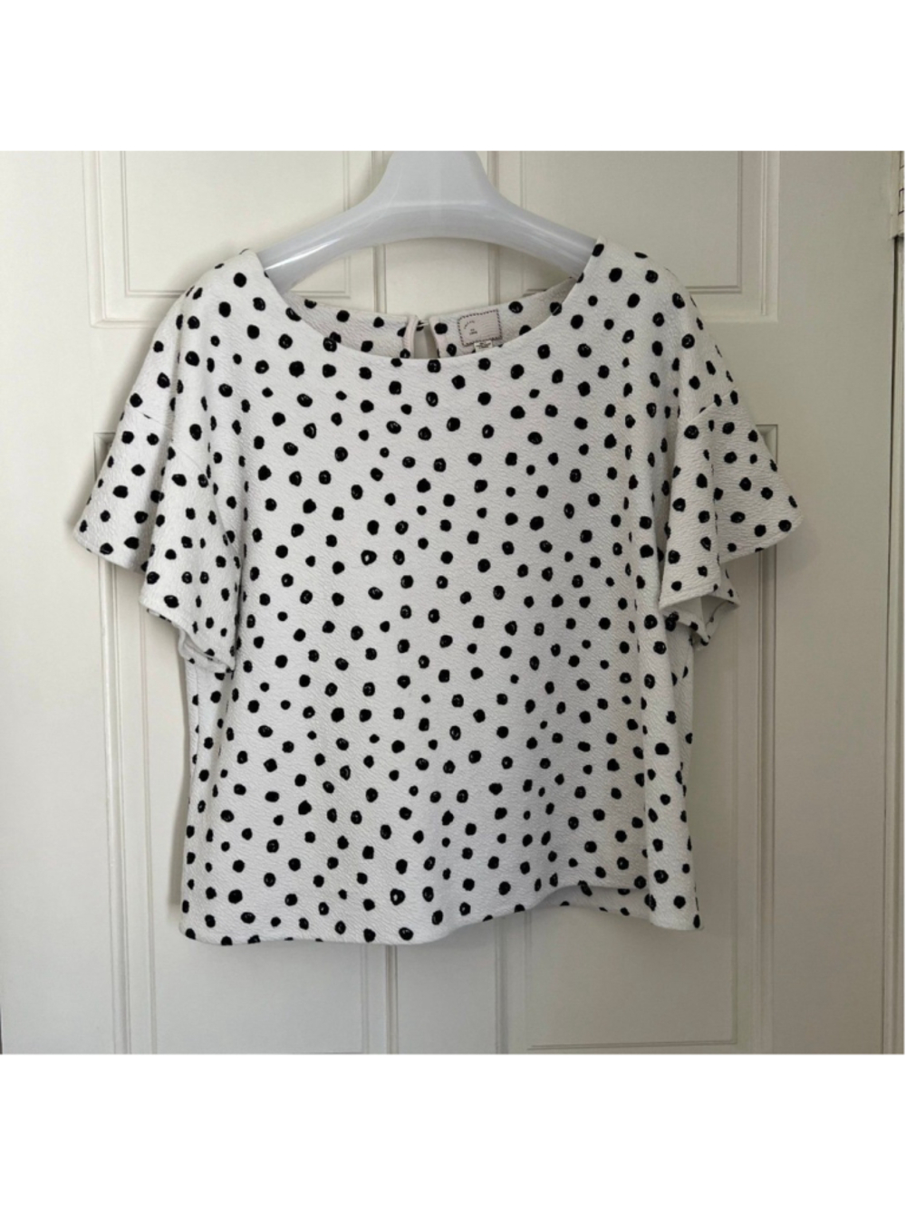 Anthropologie Polka Dot Bell Sleeve Casual Top Large